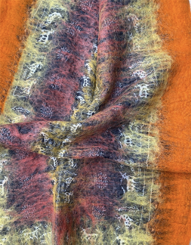 Hitit Motifli İpekli Keçe Şal Turuncu 175cm*60cm