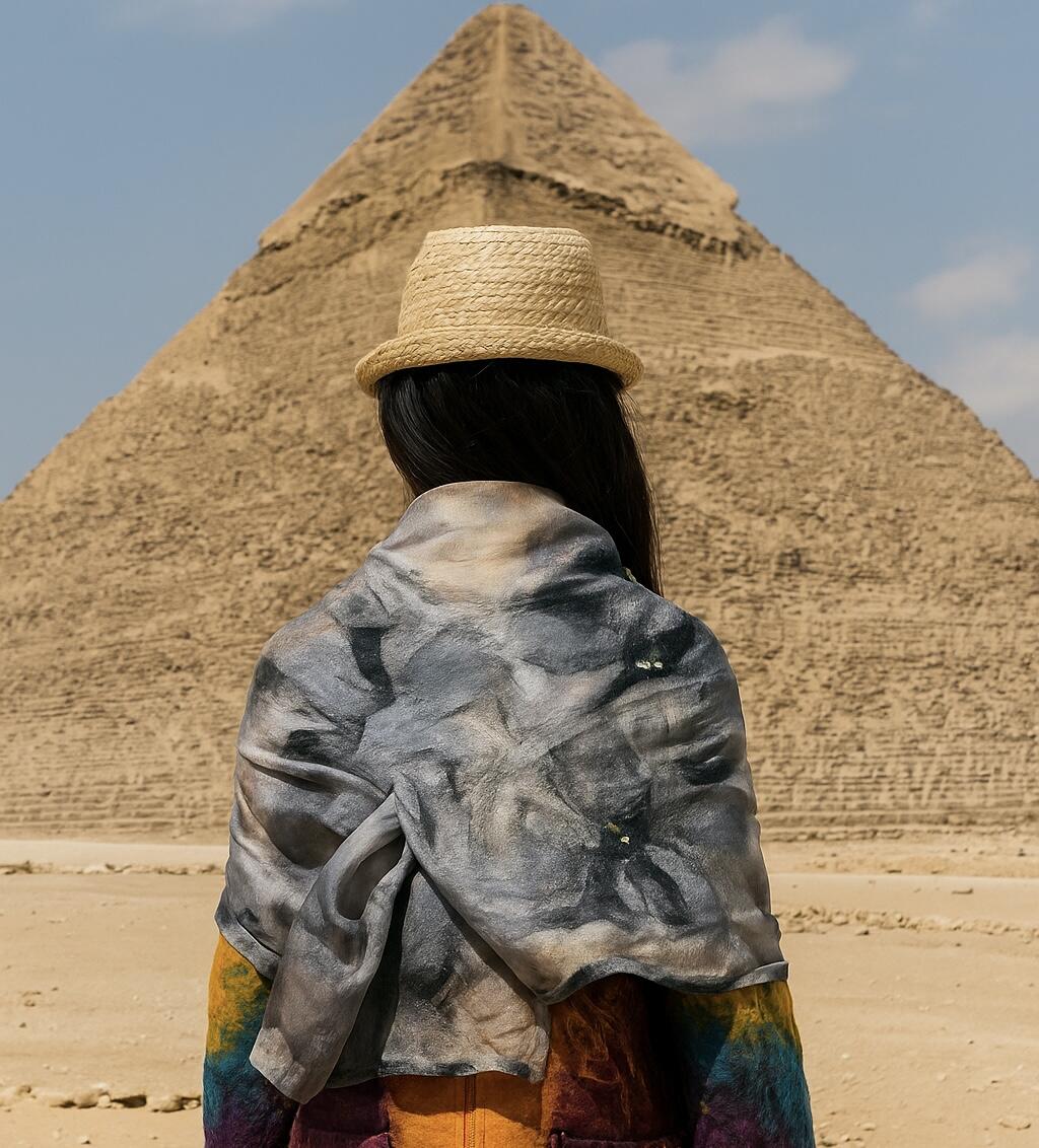 Çuğay Serisi İpek & Keçe Şal / Runner Gri