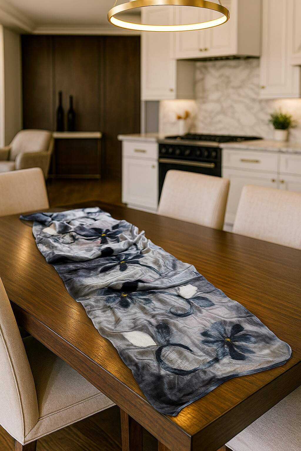 Çuğay Serisi İpek & Keçe Şal / Runner Gri