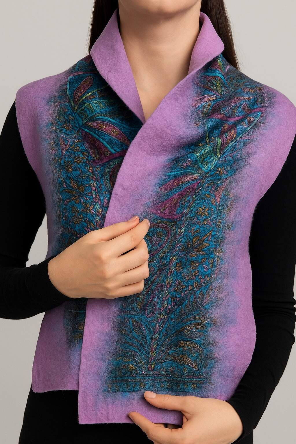 Doran Serisi Keçe & İpek Atkı / Runner Lila