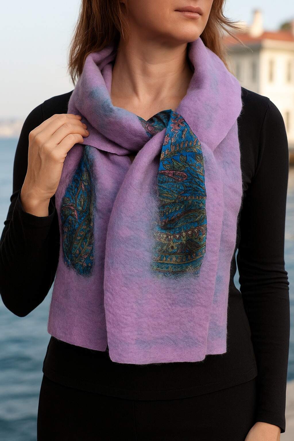 Doran Serisi Keçe & İpek Atkı / Runner Lila