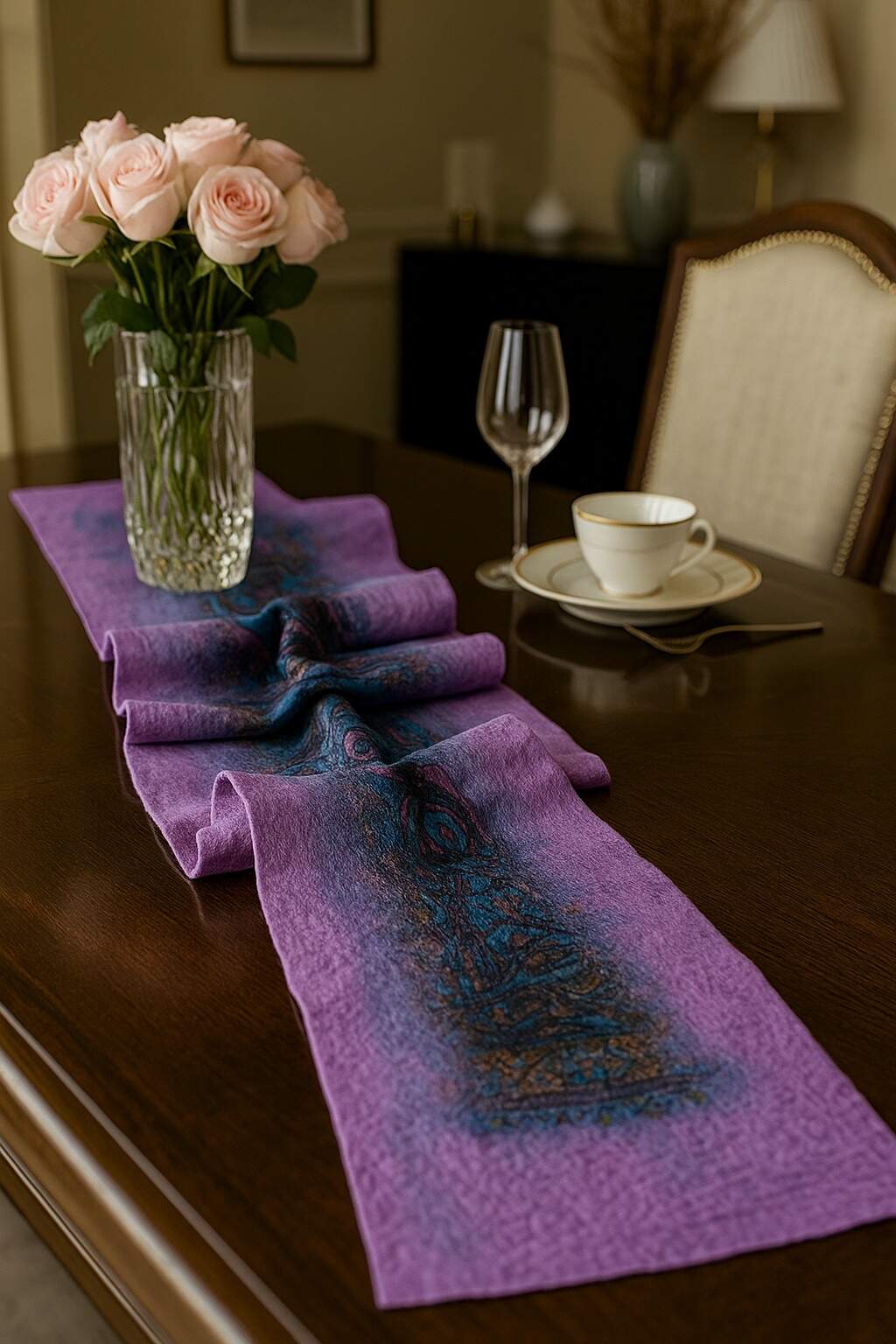 Doran Serisi Keçe & İpek Atkı / Runner Lila