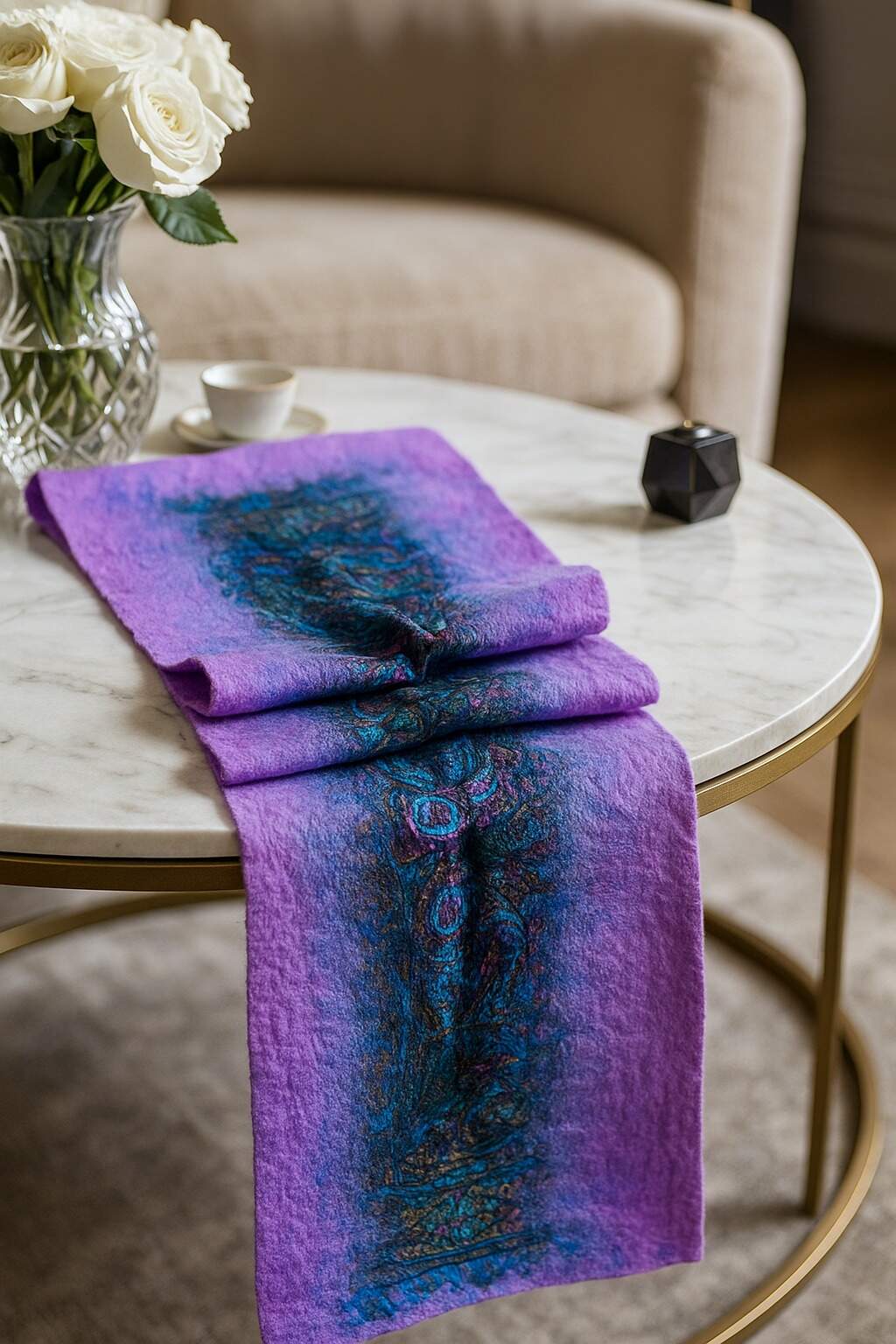 Doran Serisi Keçe & İpek Atkı / Runner Lila