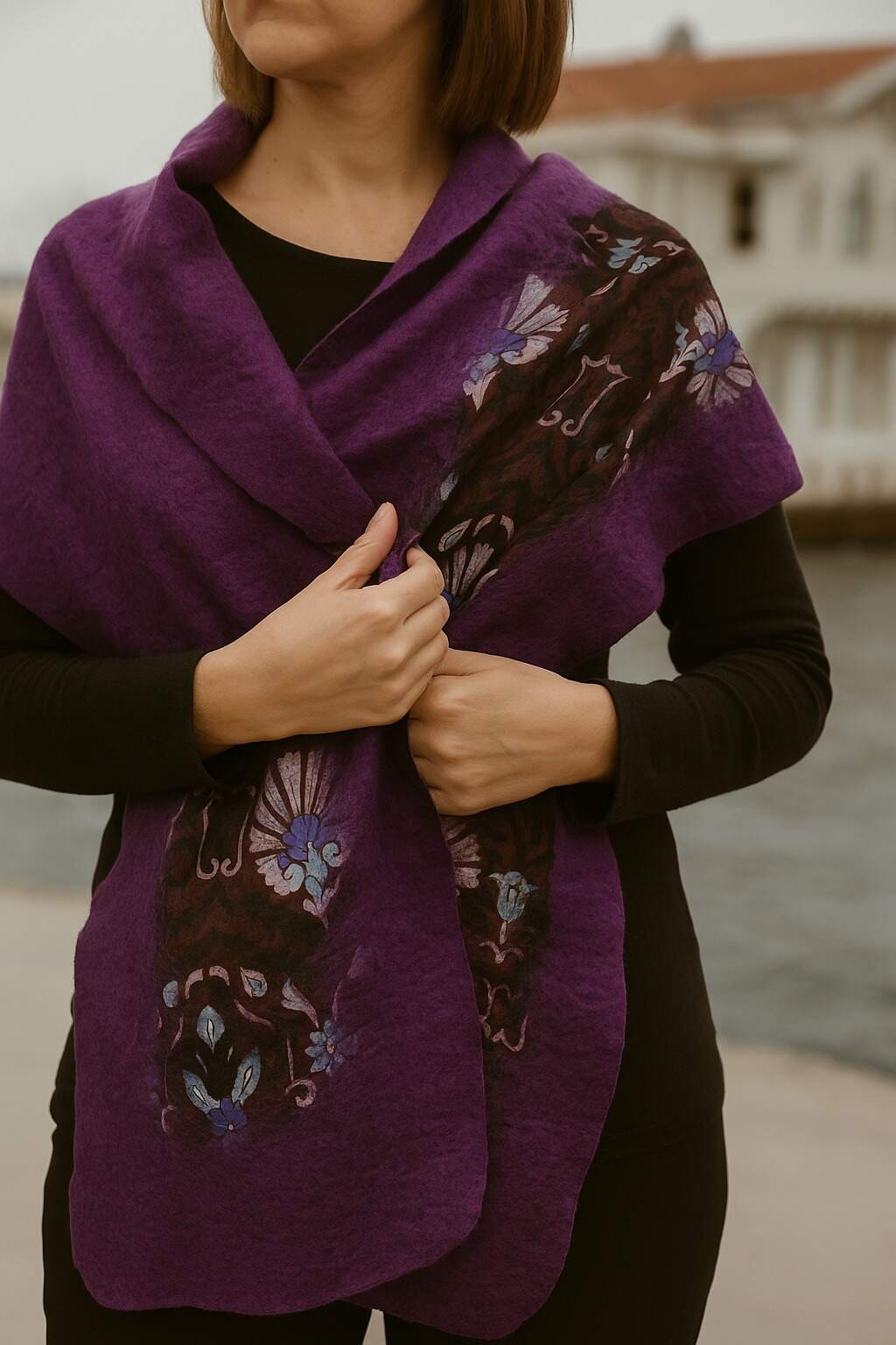 Doran Serisi Keçe & İpek Atkı / Runner Mor