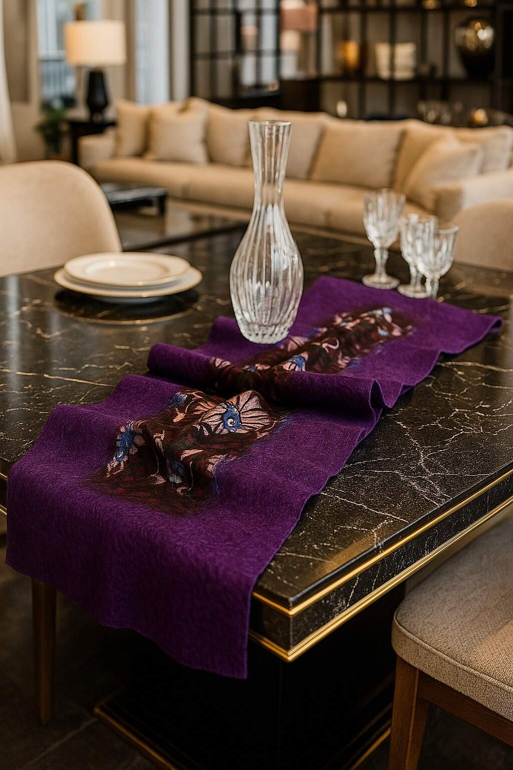 Doran Serisi Keçe & İpek Atkı / Runner Mor