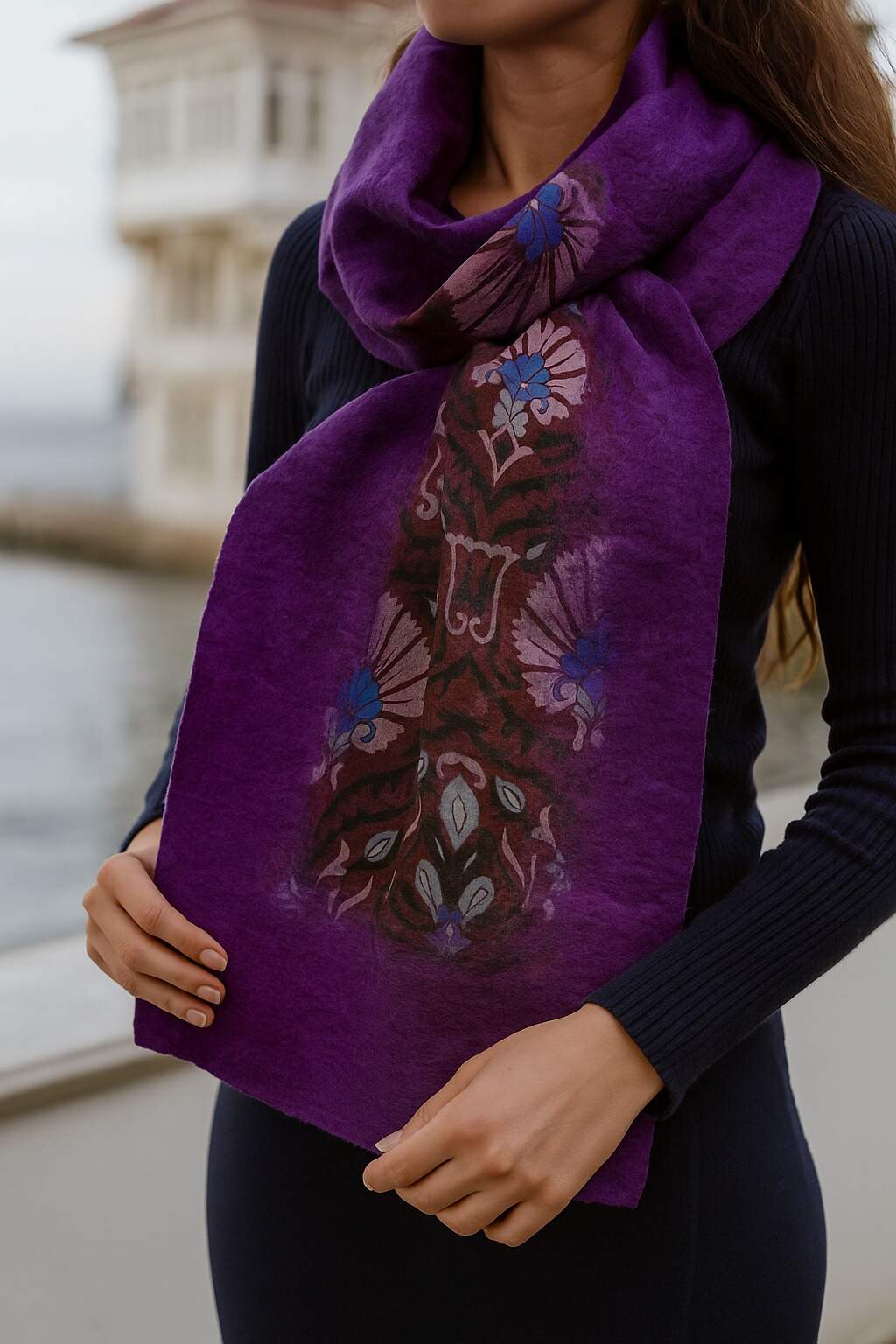 Doran Serisi Keçe & İpek Atkı / Runner Mor