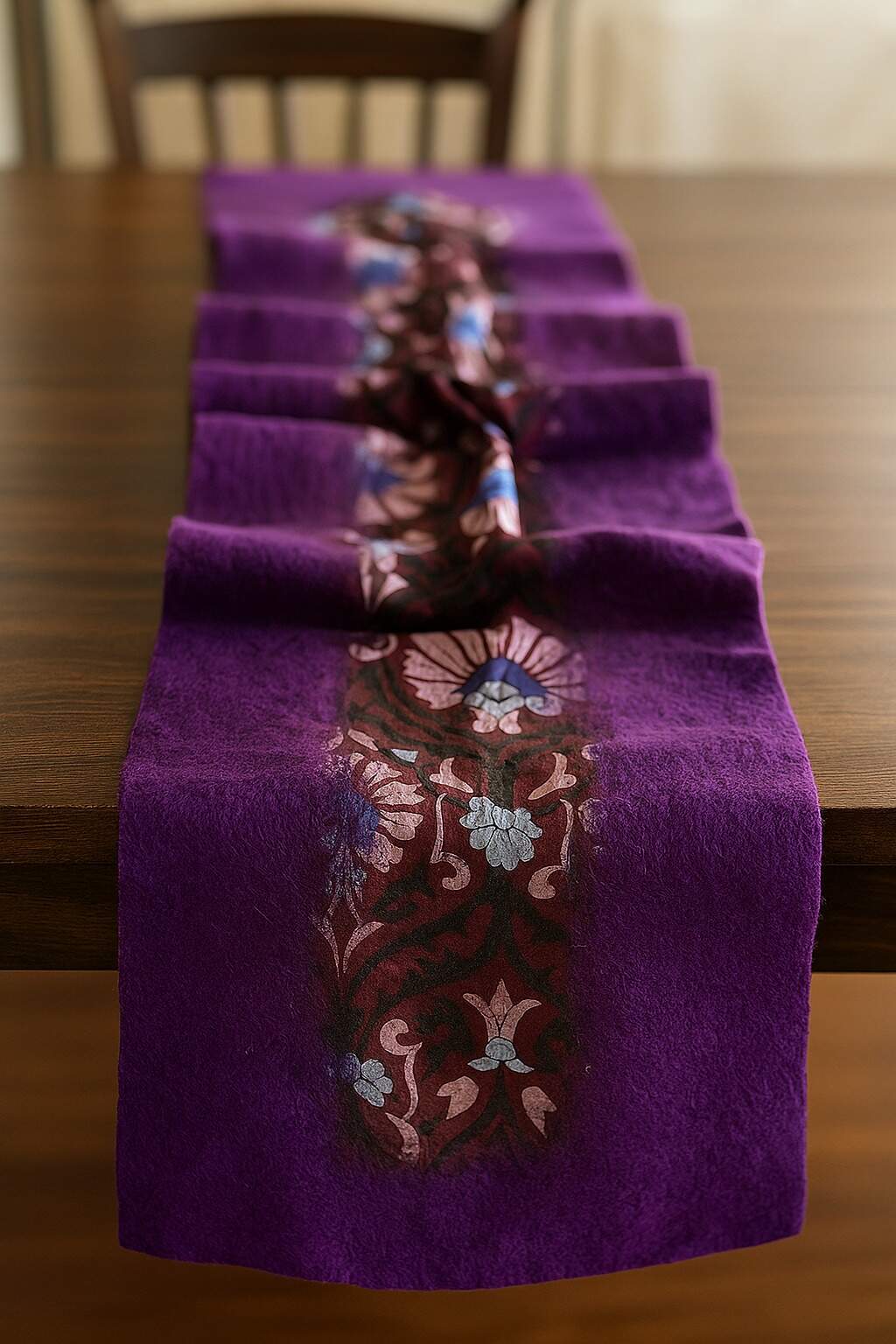 Doran Serisi Keçe & İpek Atkı / Runner Mor