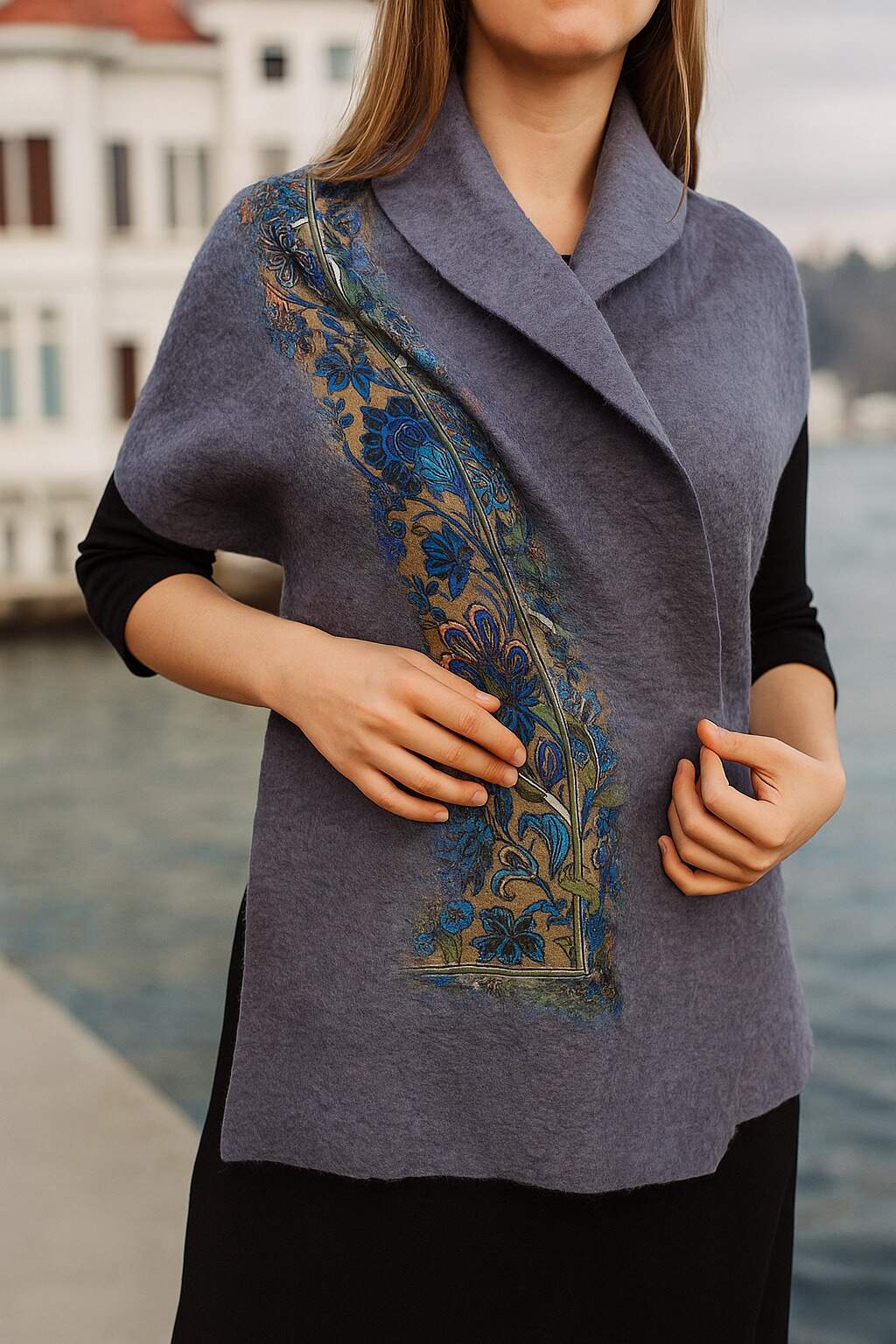 Doran Serisi Keçe & İpek Atkı / Runner Gri