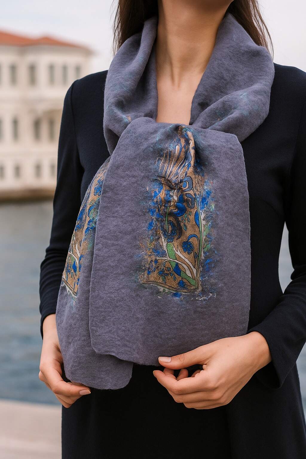 Doran Serisi Keçe & İpek Atkı / Runner Gri