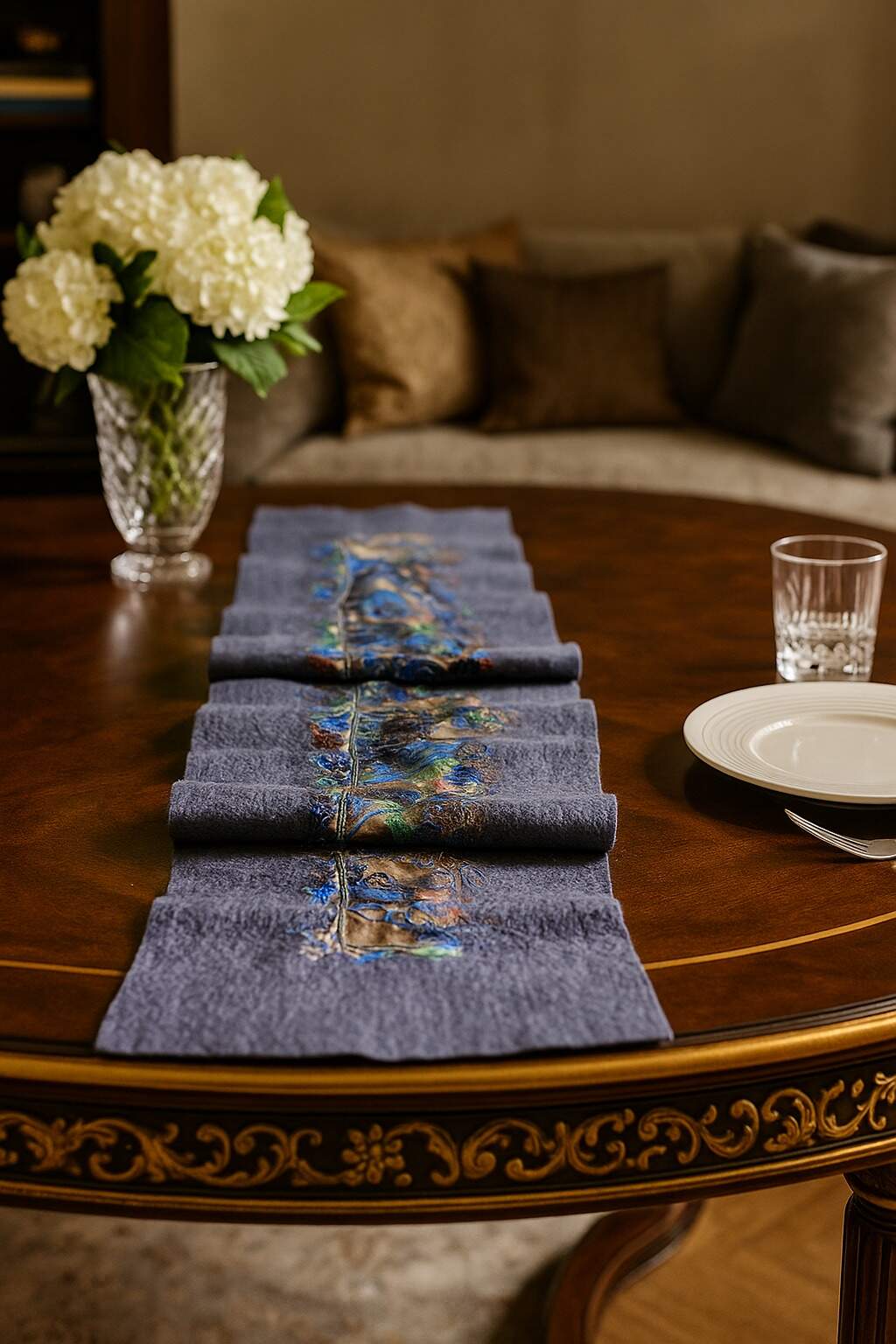 Doran Serisi Keçe & İpek Atkı / Runner Gri