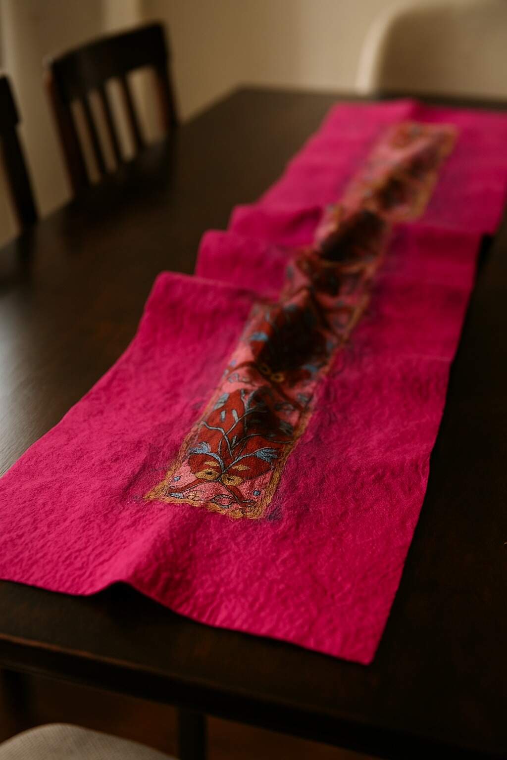 Doran Serisi Keçe & İpek Atkı / Runner Fuşya