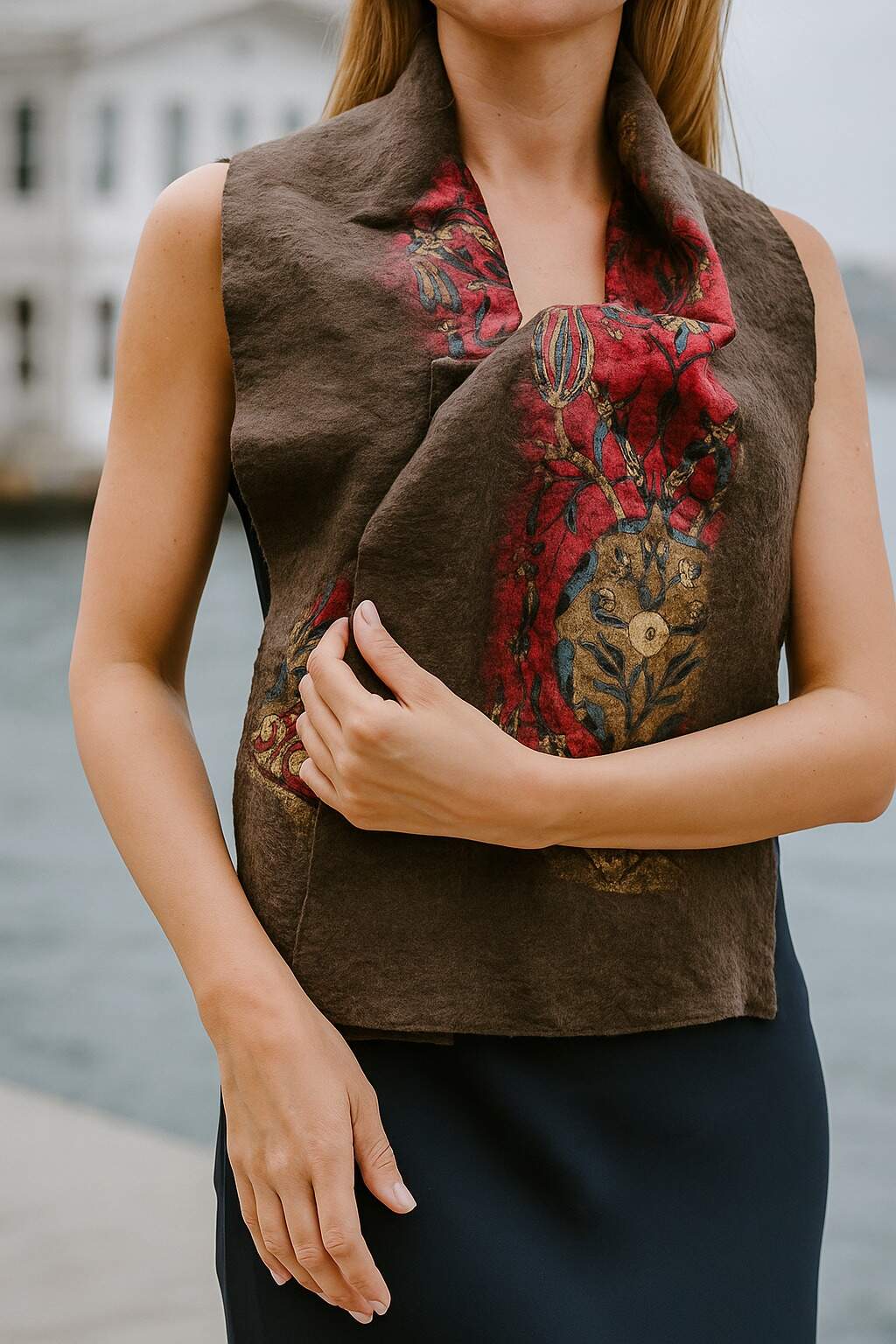 Doran Serisi Keçe & İpek Atkı / Runner Kahve