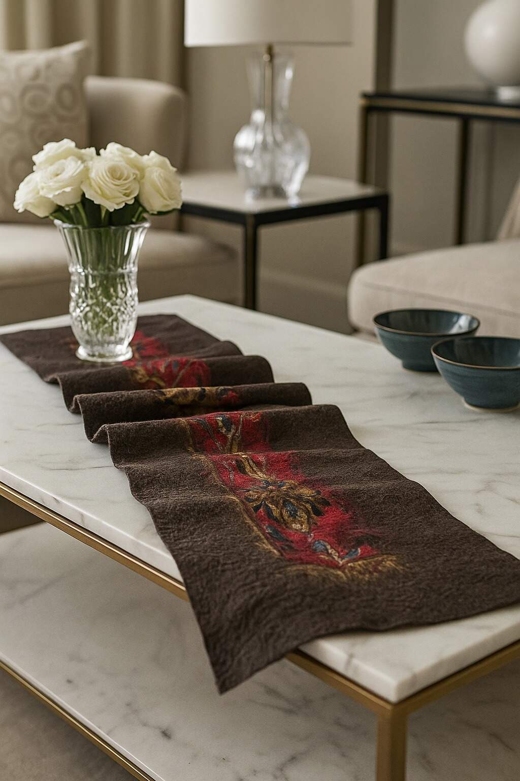 Doran Serisi Keçe & İpek Atkı / Runner Kahve