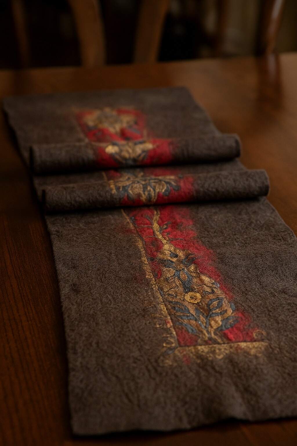 Doran Serisi Keçe & İpek Atkı / Runner Kahve