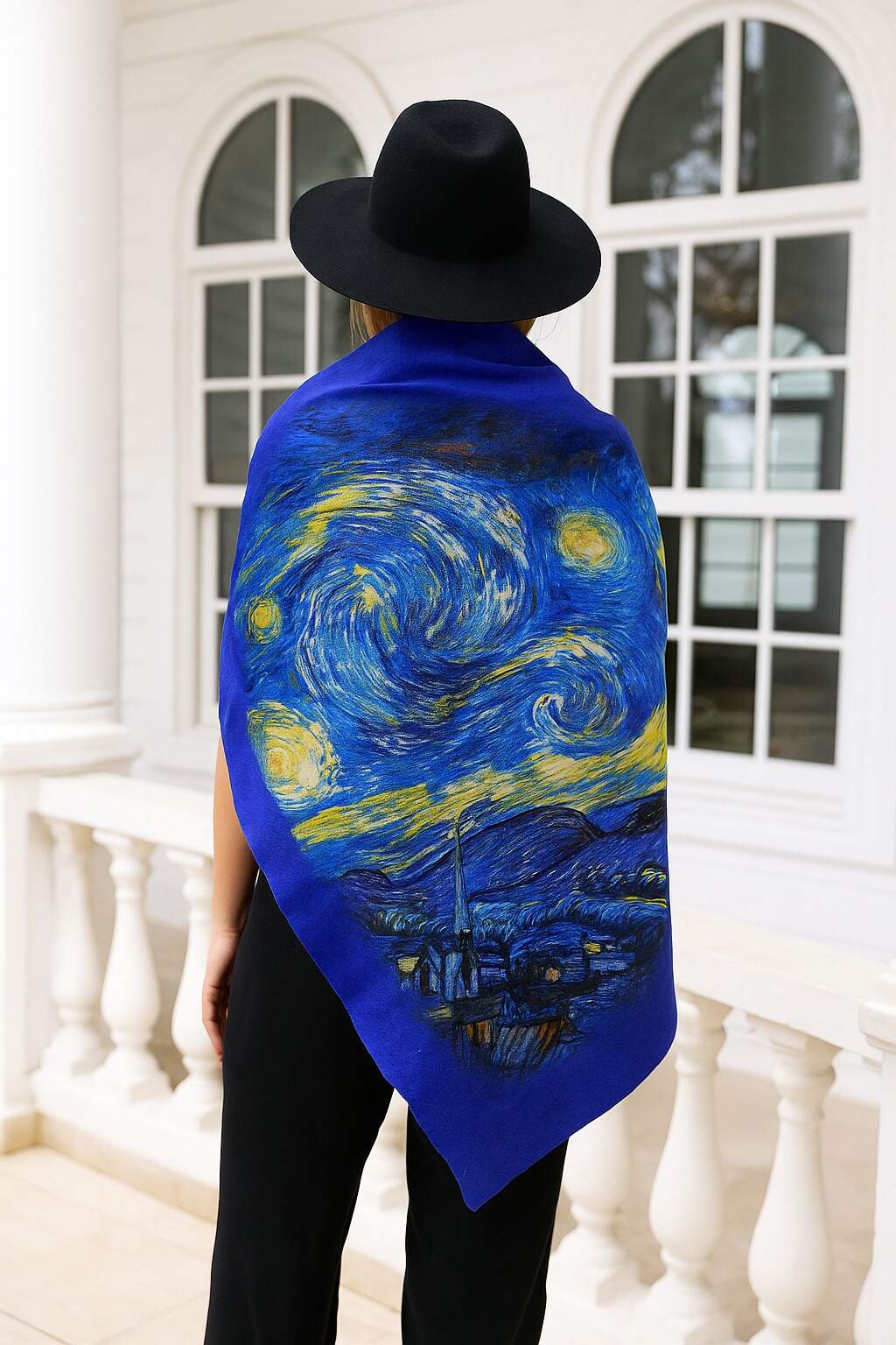 Uzan Serisi Starry Night (Vincent Van Gogh) İpek & Keçe Şal / Runner Saks