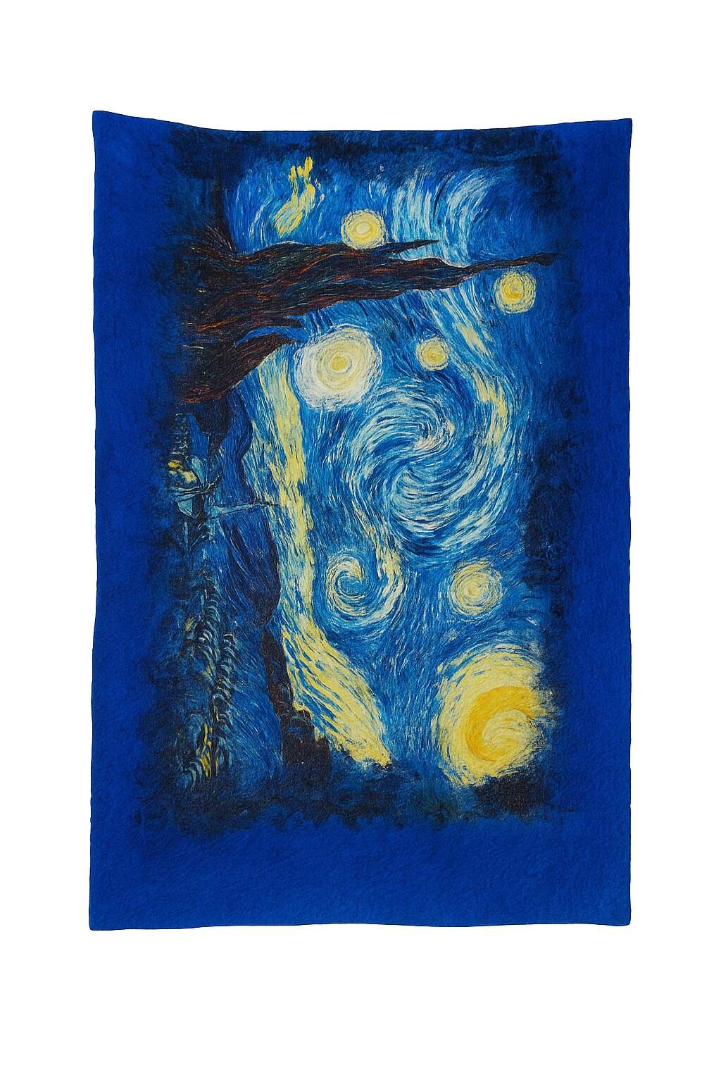 Uzan Serisi Starry Night (Vincent Van Gogh) İpek & Keçe Şal / Runner Saks