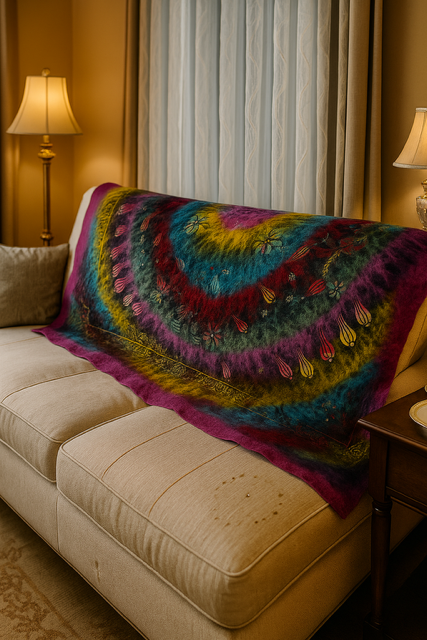 Buldan Serisi Keçe Masa Örtüsü, Koltuk Şalı, Duvar Panosu Fuşya