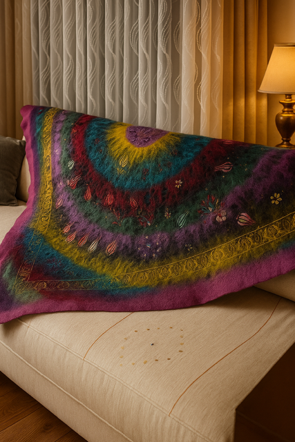 Buldan Serisi Keçe Masa Örtüsü, Koltuk Şalı, Duvar Panosu Fuşya