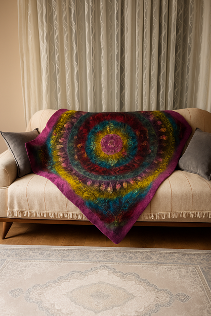 Buldan Serisi Keçe Masa Örtüsü, Koltuk Şalı, Duvar Panosu Fuşya