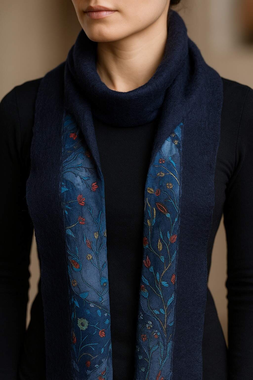 Doran Serisi Keçe & İpek Atkı / Runner Lacivert