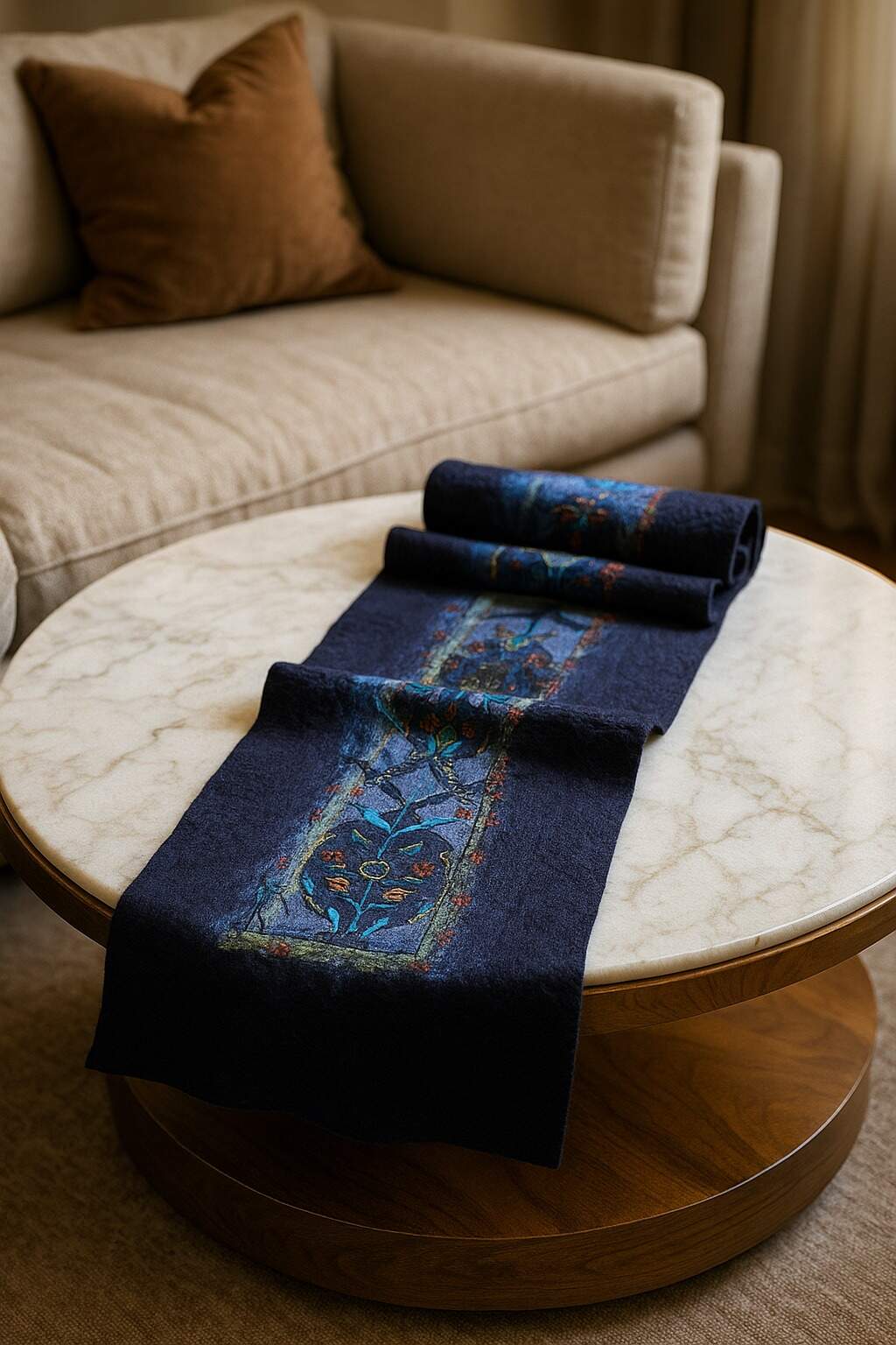 Doran Serisi Keçe & İpek Atkı / Runner Lacivert