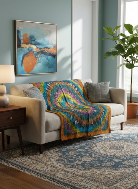 Buldan Serisi Keçe Masa Örtüsü, Koltuk Şalı, Duvar Panosu Turuncu