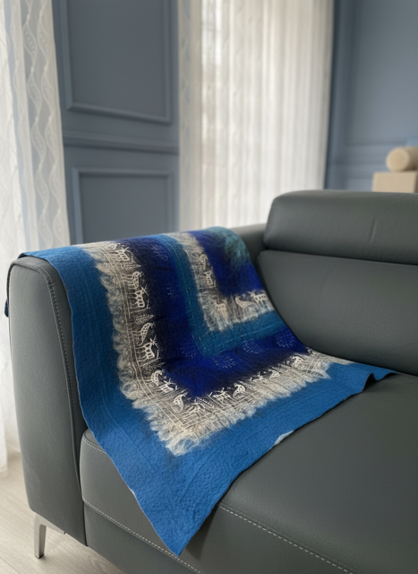 Bulçum Serisi Keçe Masa Örtüsü, Koltuk Şalı, Duvar Panosu Mavi