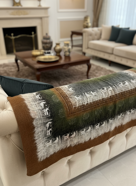 Bulçum Serisi Keçe Masa Örtüsü, Koltuk Şalı, Duvar Panosu Kahve