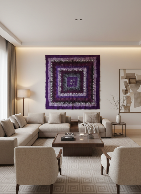 Bulçum Serisi Keçe Masa Örtüsü, Koltuk Şalı, Duvar Panosu Mor