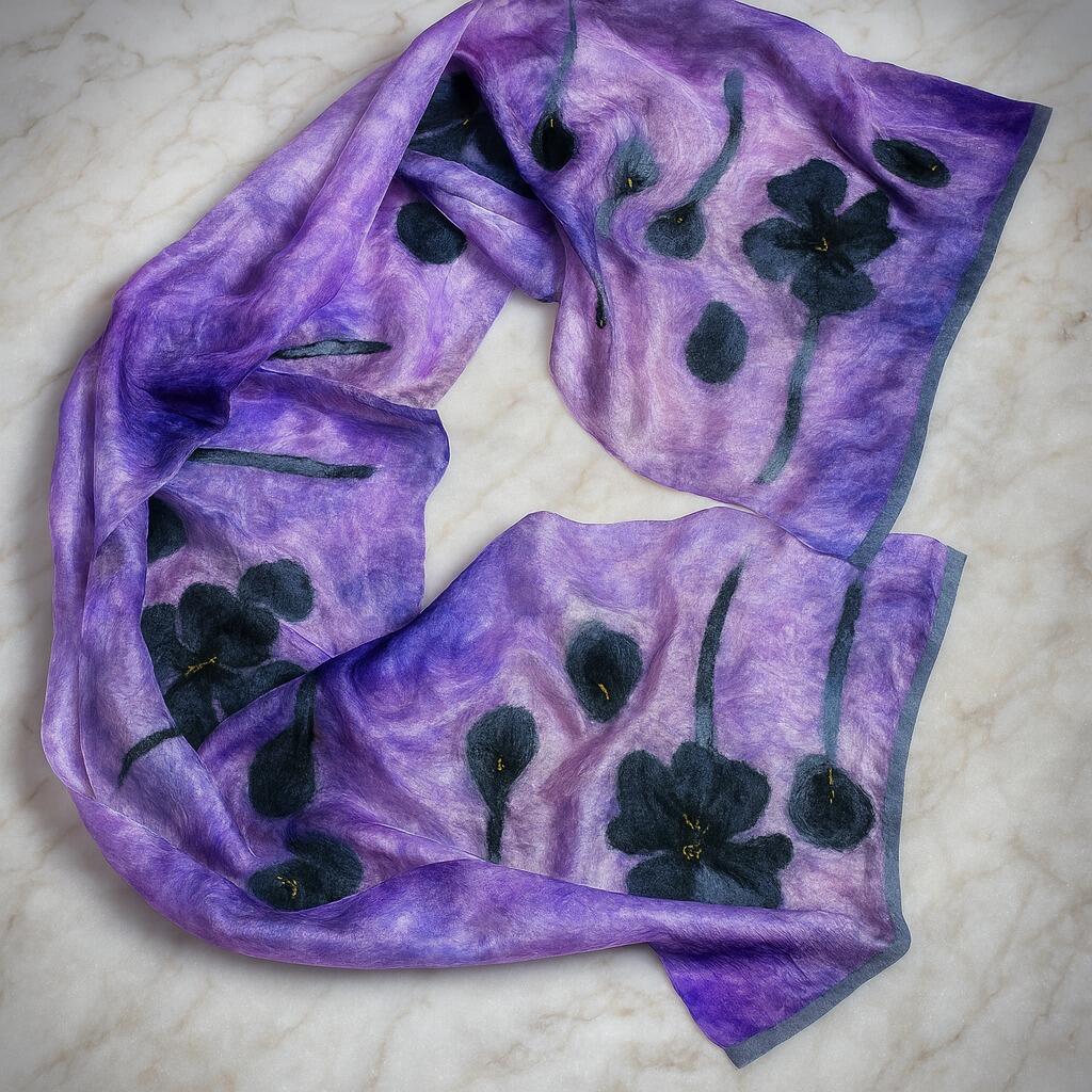 Çuğay Serisi İpek & Keçe Şal / Runner Lila