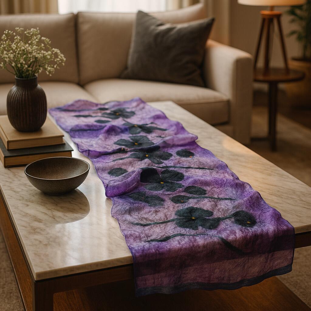 Çuğay Serisi İpek & Keçe Şal / Runner Lila