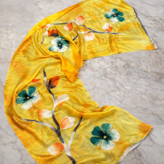 Çuğay Serisi İpek & Keçe Şal / Runner Sarı