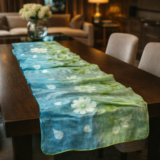 Çuğay Serisi İpek & Keçe Şal / Runner Su Yeşili