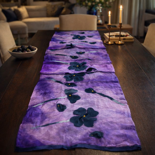 Çuğay Serisi İpek & Keçe Şal / Runner Mor