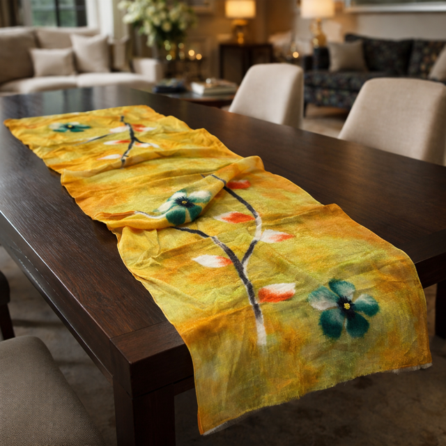 Çuğay Serisi İpek & Keçe Şal / Runner Sarı