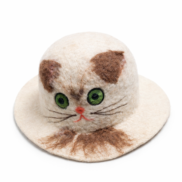 Keçe Kedi Şapka Krem