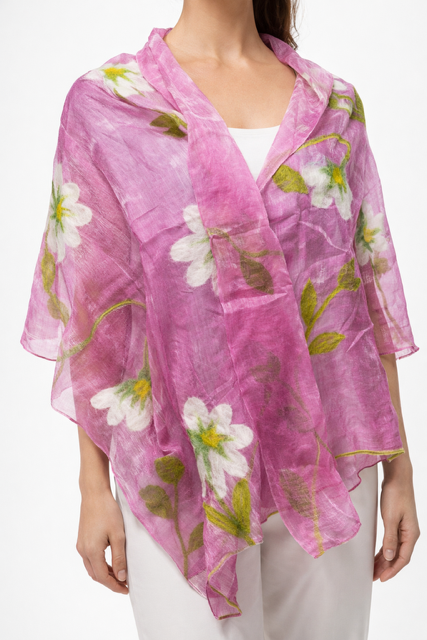 Çuğa Serisi İpek & Keçe Şal / Runner Pembe