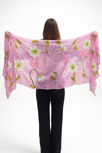 Çuğa Serisi İpek & Keçe Şal / Runner Pembe