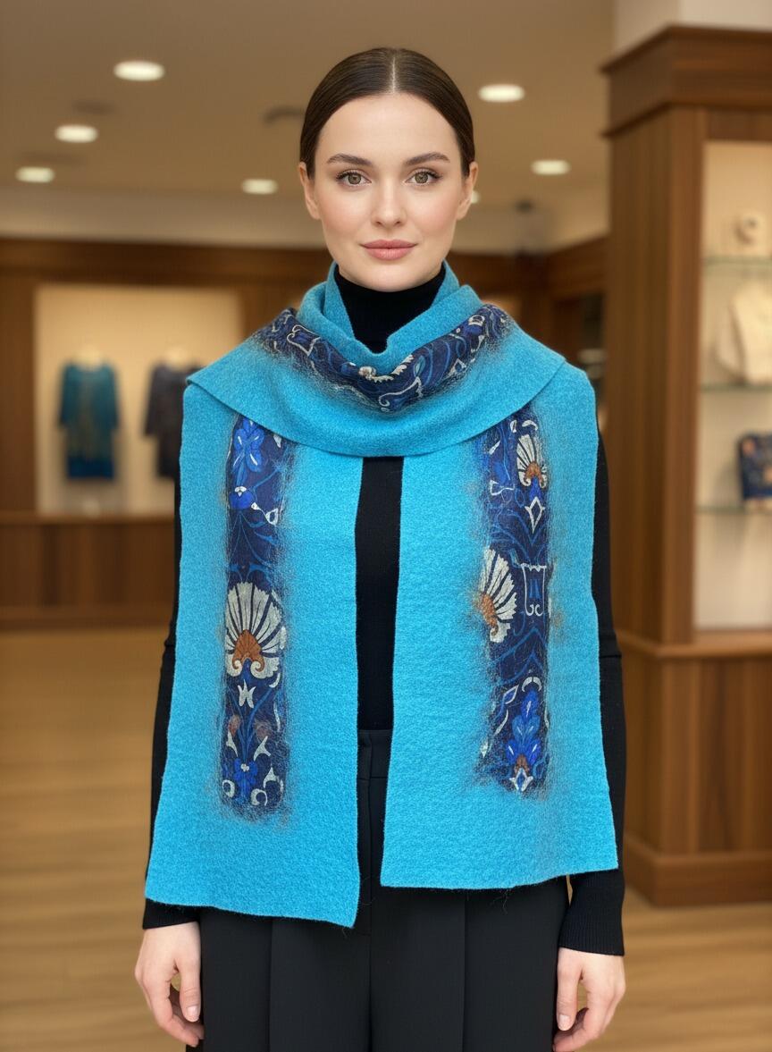 Doran Serisi Keçe & İpek Atkı / Runner Turkuaz