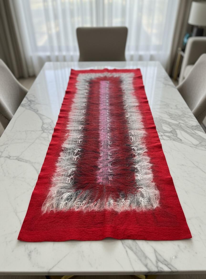 Hitit Serisi İpek & Keçe Şal / Runner Kırmızı