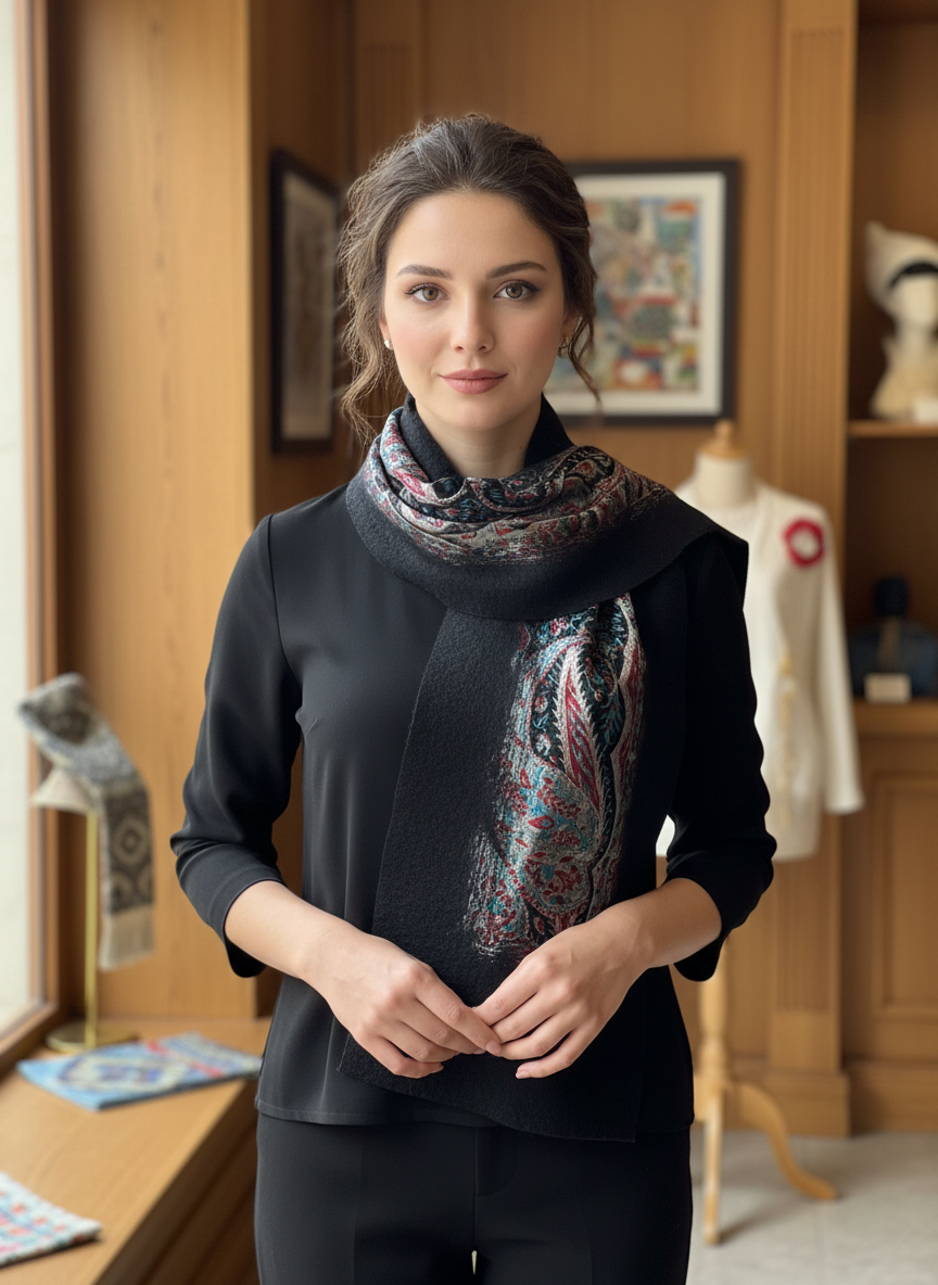 Doran Serisi Keçe & İpek Atkı / Runner Siyah