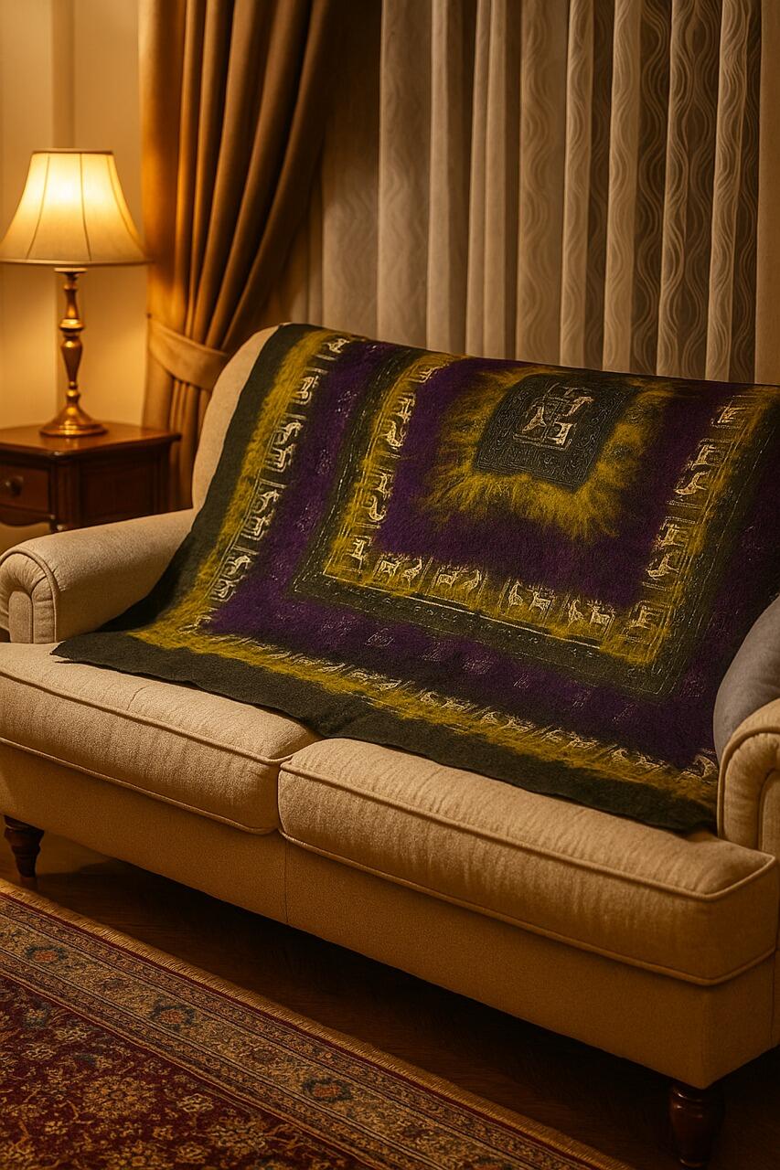 Bulçum Serisi Keçe Masa Örtüsü, Koltuk Şalı, Duvar Panosu Koyu Yeşil