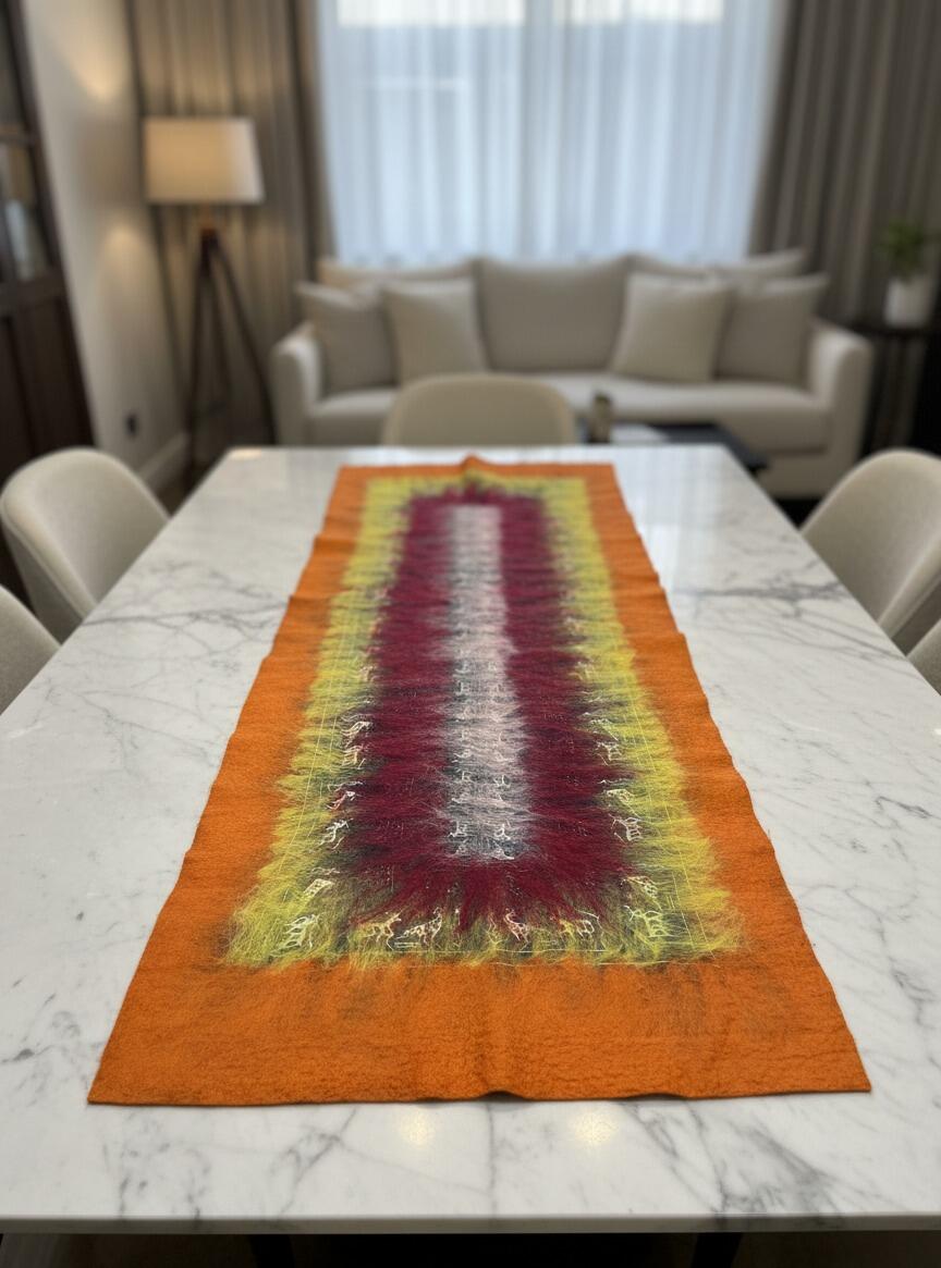 Hitit Serisi İpek & Keçe Şal / Runner Turuncu