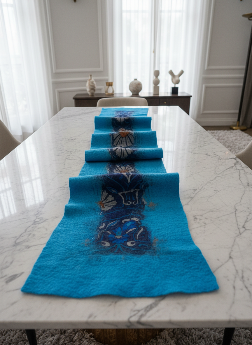 Doran Serisi Keçe & İpek Atkı / Runner Turkuaz