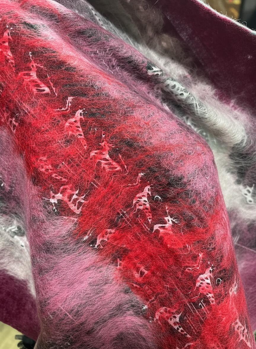 Hitit Serisi İpek & Keçe Şal / Runner Mürdüm