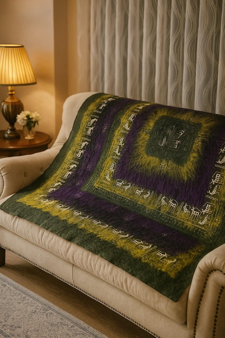 Bulçum Serisi Keçe Masa Örtüsü, Koltuk Şalı, Duvar Panosu Koyu Yeşil