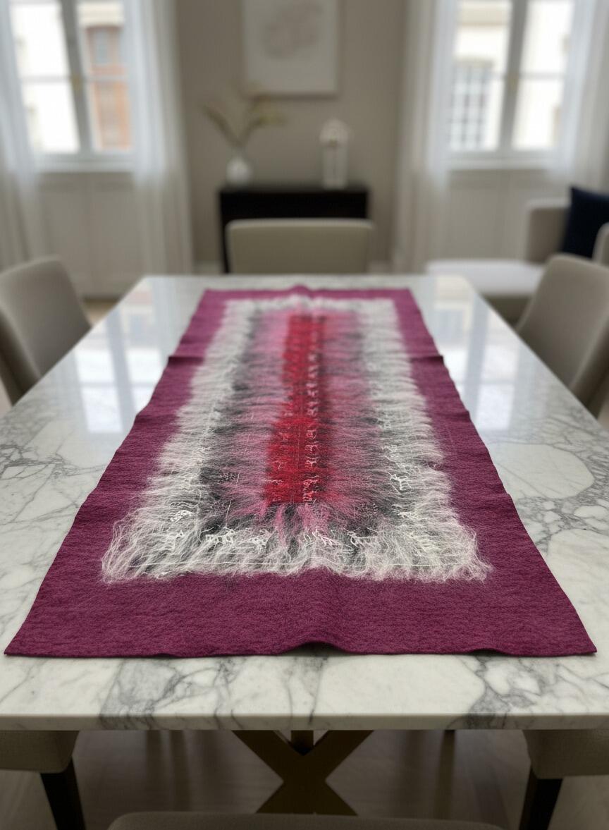 Hitit Serisi İpek & Keçe Şal / Runner Mürdüm