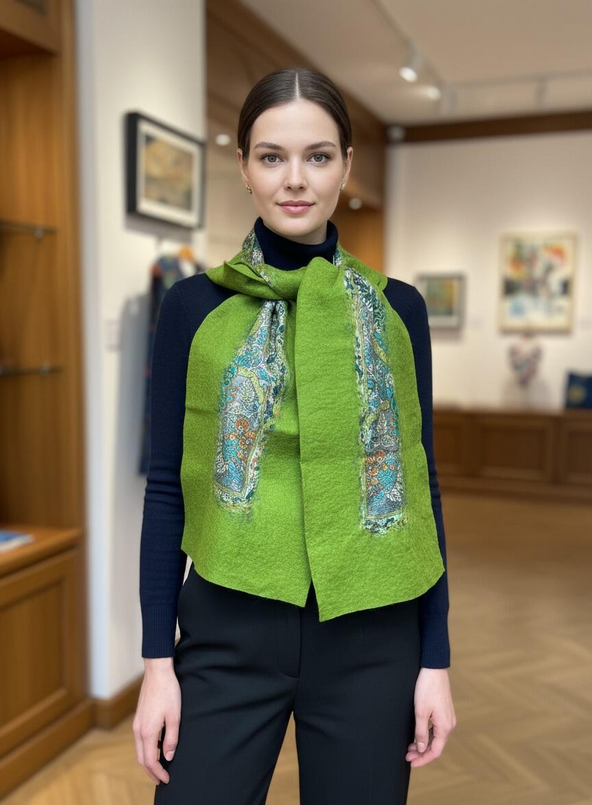 Doran Serisi Keçe & İpek Atkı / Runner Canlı Yeşil