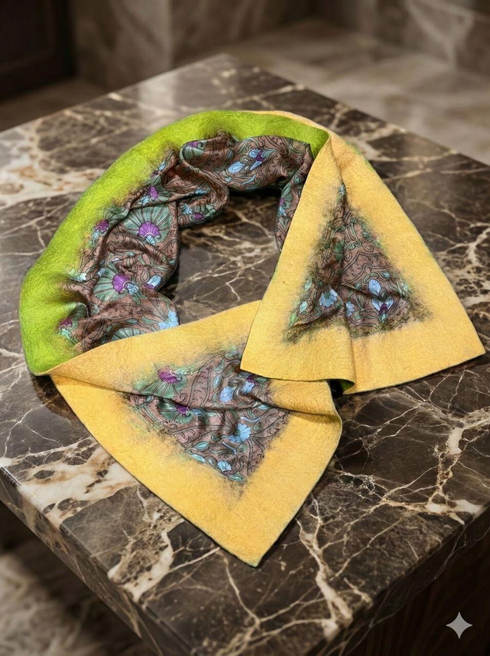 Düzge Serisi İpek & Keçe Şal / Runner Yavruağzı - Yeşil