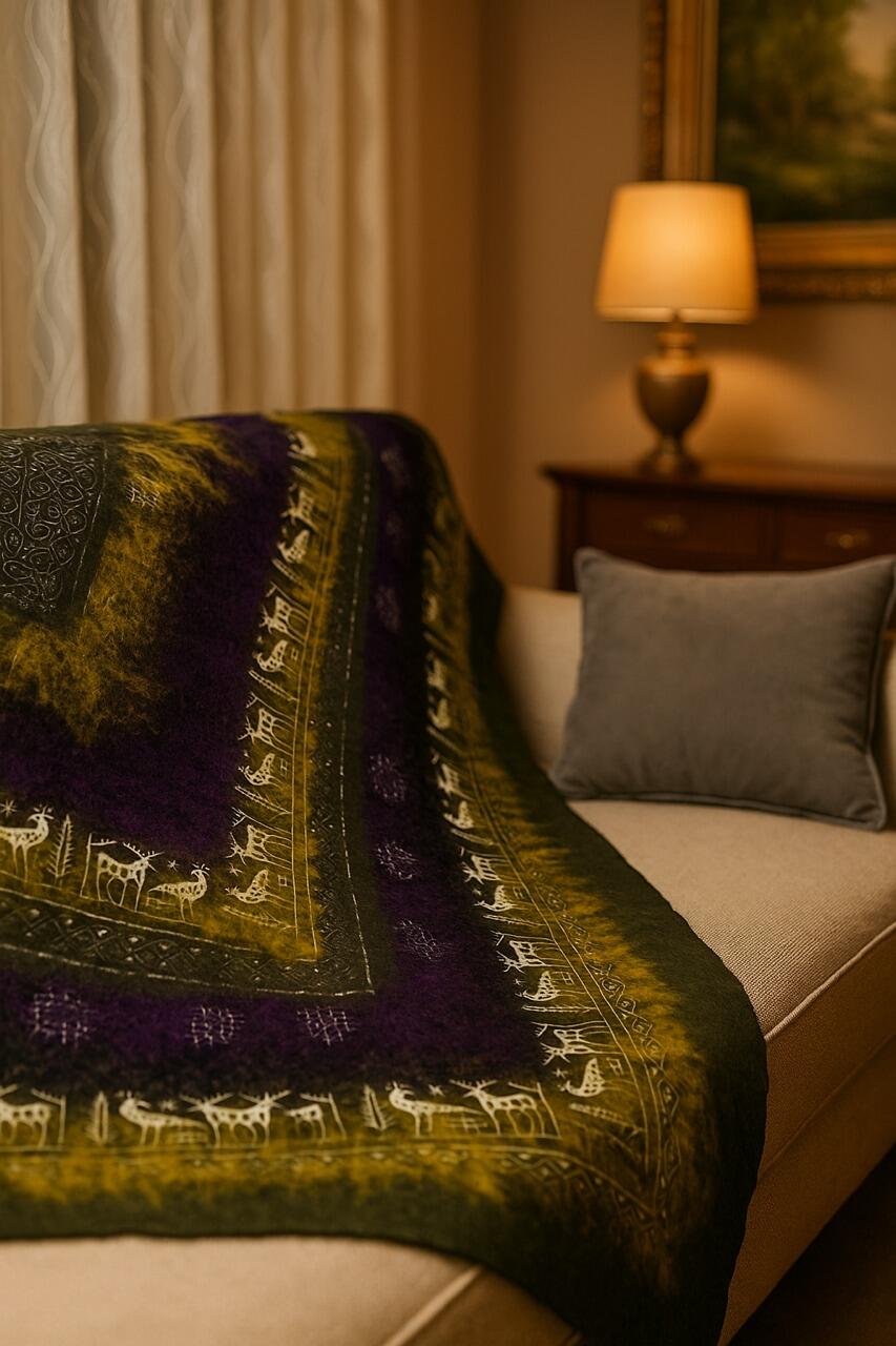 Bulçum Serisi Keçe Masa Örtüsü, Koltuk Şalı, Duvar Panosu Koyu Yeşil